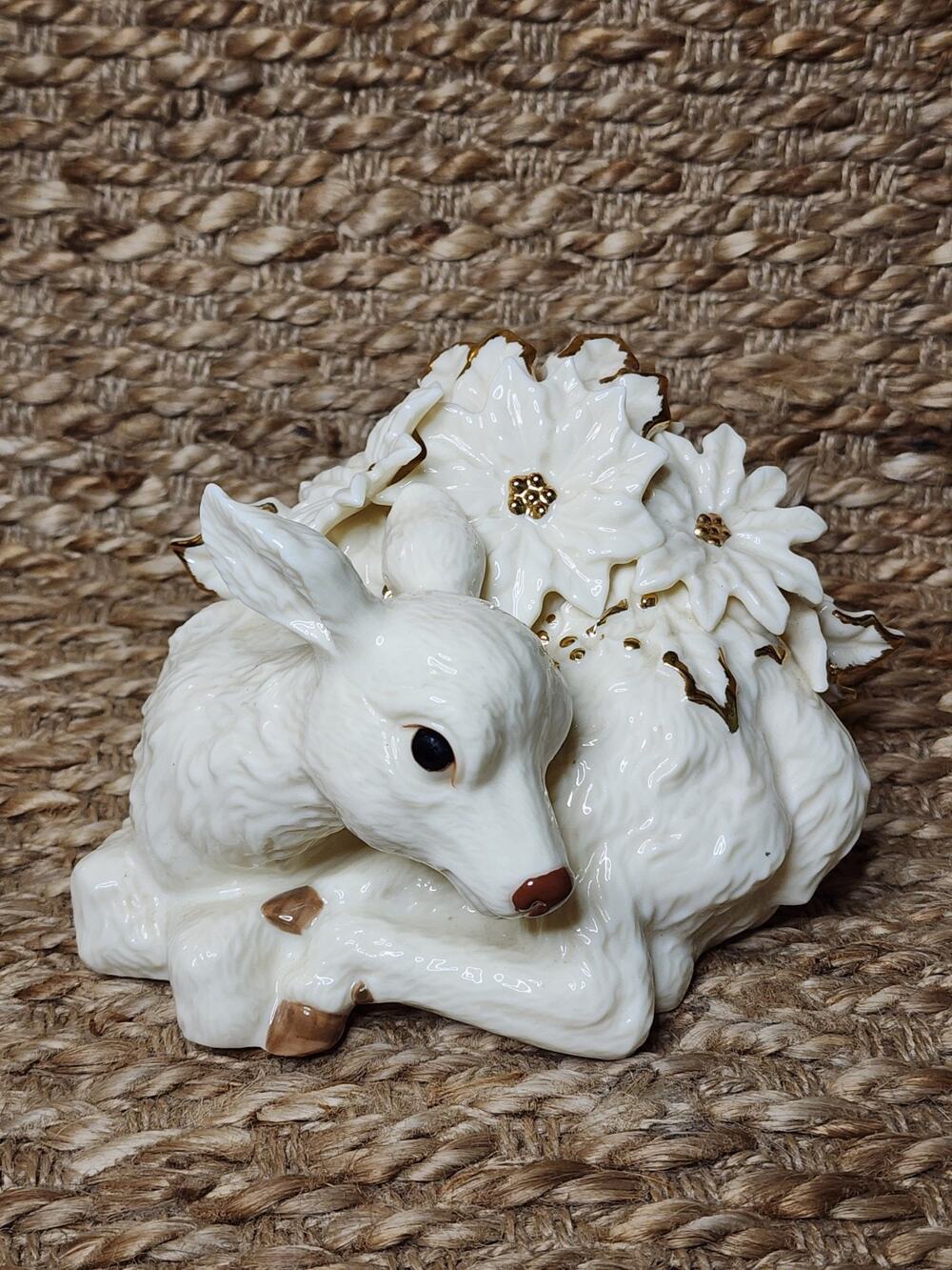Vintage Classic Treasure Porcelain Baby Deer Fawn Collectible Floral White/Gold